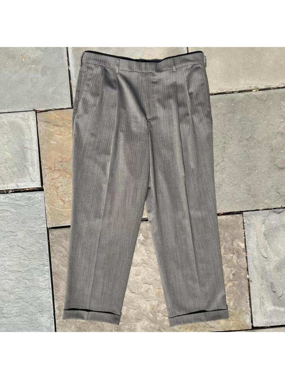 Neo-Vintage Y2K Grey Tan Herringbone Knit Pleated Pants